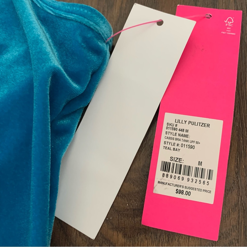 Lilly Pulitzer Cassis Bra Tank UPF 50+ Teal Bay - Picture 3 of 9